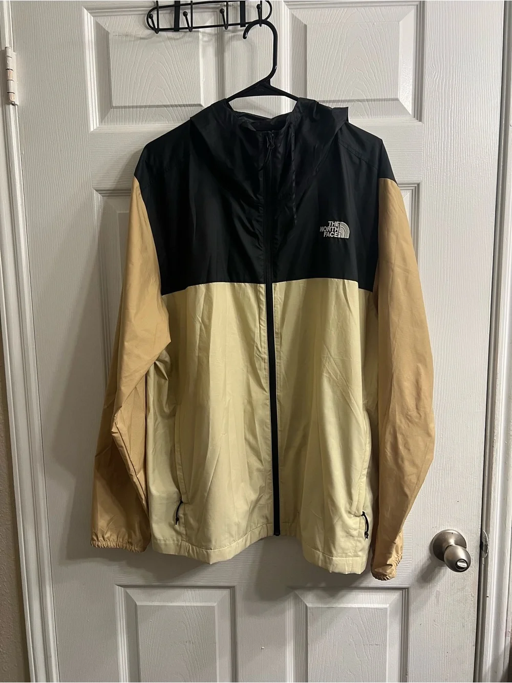 The North Face Men's Black, Cream & Tan Colorblock Hooded Windbreaker